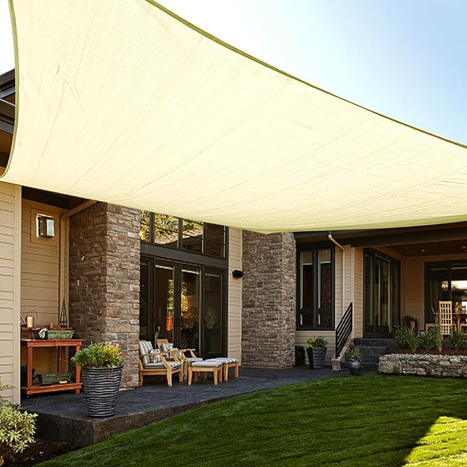LOVE STORY Custom Size 6'x9' Butter Cream Sun Shade Sail Rectangle UV Block Canopy Patio Sail Sunshades Fabric for Outdoor Garden Carport (We Make Custom Size)