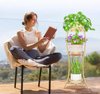 LASZOLA Gold 3 Tier Tall Plant Stand for Indoor Outdoor, Large Multiple Level Flower Planter Holder Organizer Rack for Patio Office Bathroom Corner Floor, Sturdy Heavy Duty Metal, Vertical Display