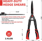 GARTOL 23-Inch Hedge Shears, Manual Garden Clippers with 9" High Carbon Steel Wavy Blade, Heavy Duty Bush Trimmers with Shock-Absorbing Bumpers & Adjustable Tension, Easy-Grip Handles