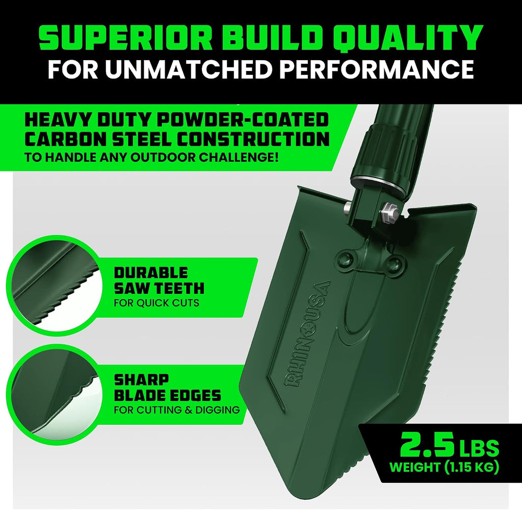 rhino usa folding survival shovel with pick shown in use