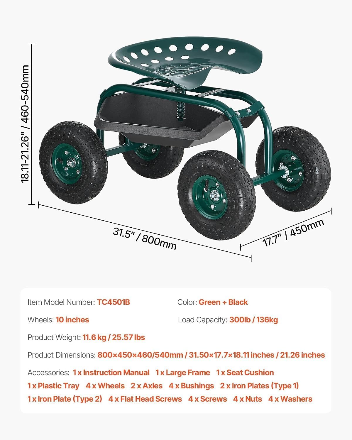 vevor rolling garden cart with swivel seat, heavy on a desk or shelf