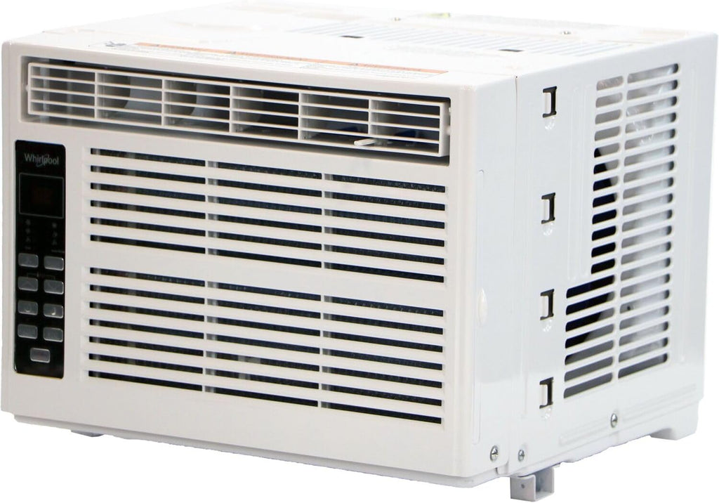 whirlpool 6,000 btu window air conditioner with dehumidifier shown in use