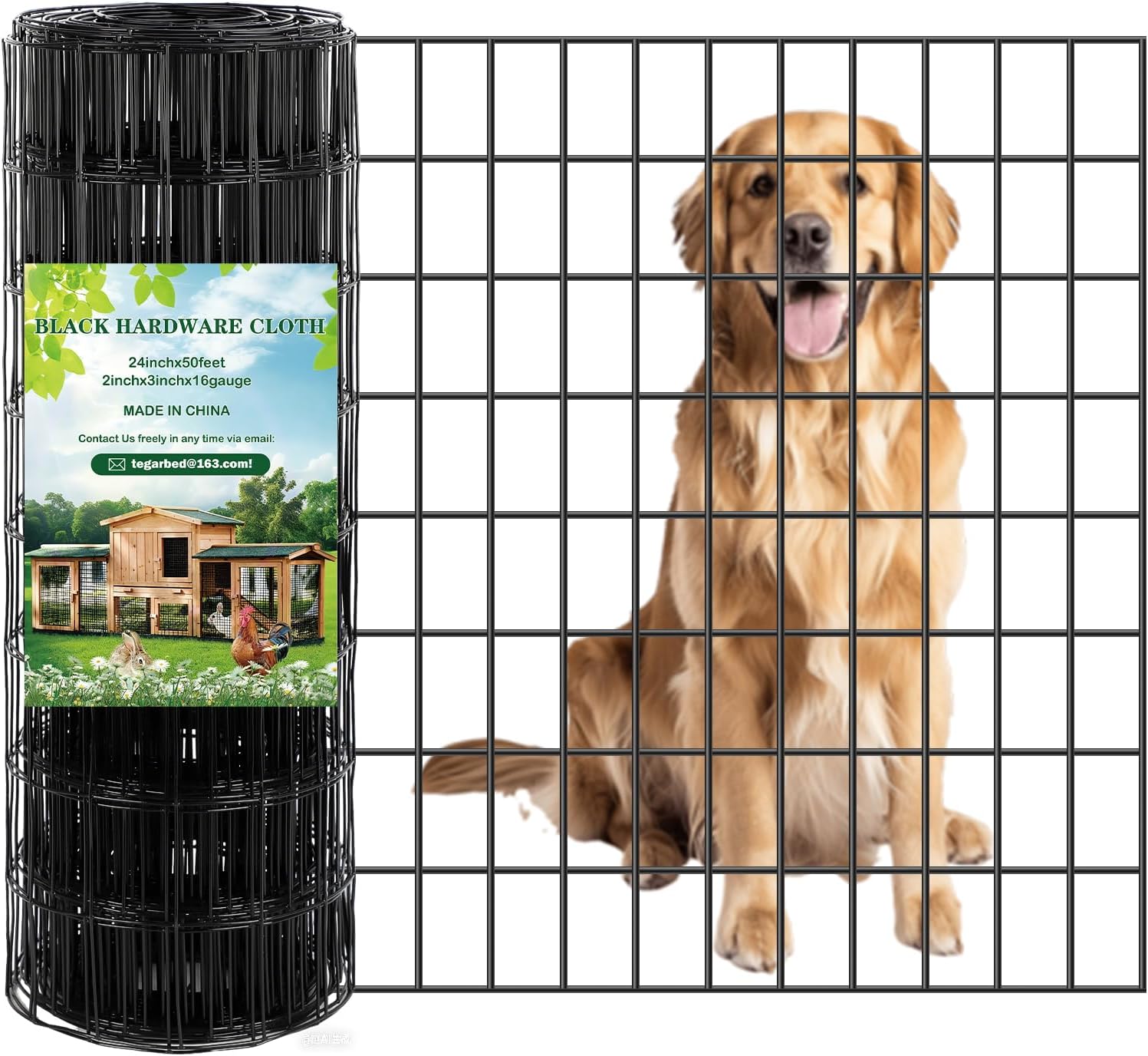 Black Hardware Cloth 2 x 3inch, 24in x 50ft 16 Gauge, PVC Coated Galvanized Steel Chicken Wire Fence Roll Garden Plant Welded Metal Wire Fencing Roll, Rabbit Cages Snake Fence,Black