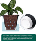 D'vine Dev 10 Inch Design Self Watering Planter for Indoor Plants, Black Terracotta Pot with Cylinder Glass Cup, 37-X-D-3
