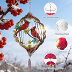 Cardinal Wind Spinners Gift for Women Men Grandma, 12 Inch 3D Metal Wind Spinners Outdoor/Indoor Hanging Deco, Stainless Steel Kinetic Art Hanging Sculpture for Yard Garden Decoration