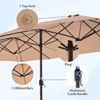DUMOS 15FT Large Patio Umbrella with Base Included, Heavy Duty Extra Wide Outside Umbrella with 12 Ribbed Bars, Rectangle Outdoor Table Umbrella for Patio, Backyard, Pool, Deck & Garden,Khaki