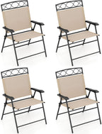 GIANTEX Set of 4 Patio Folding Chairs, Outdoor Dining Chairs for Camping, Beach, Backyard, Deck, Portable Dining Chair w/Armrest and Metal Frame, Beige