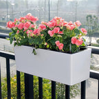 Fasmov 2 Pack Rectangle Self Watering Planter with Water Level Indicator, 16x 5.5 Inch Window Gardening Box, Decorative Planter Pot for All House Plants Flowers Herbs, Decorative Planter Pot