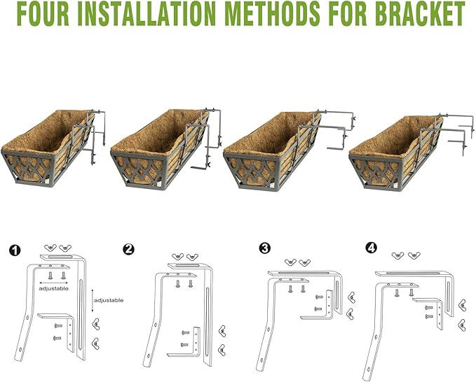 2 Pack 30 Inch Window Boxes Planters Railing Planter Box with Adjustable Brackets for Porch Fence Patio Balcony Hanging Flower Baskets with Coco Liners for Outdoor Garden Decor - Dark Grey