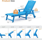 LUE BONA Outdoor Chaise Lounge Chairs Set of 2, 79'' Oversized HDPS Chaise Lounger, 5 Positions Adjustable Lounge Chairs, Pool Lounge Chair with Wheels for Poolside,3 Year Warranty, Blue