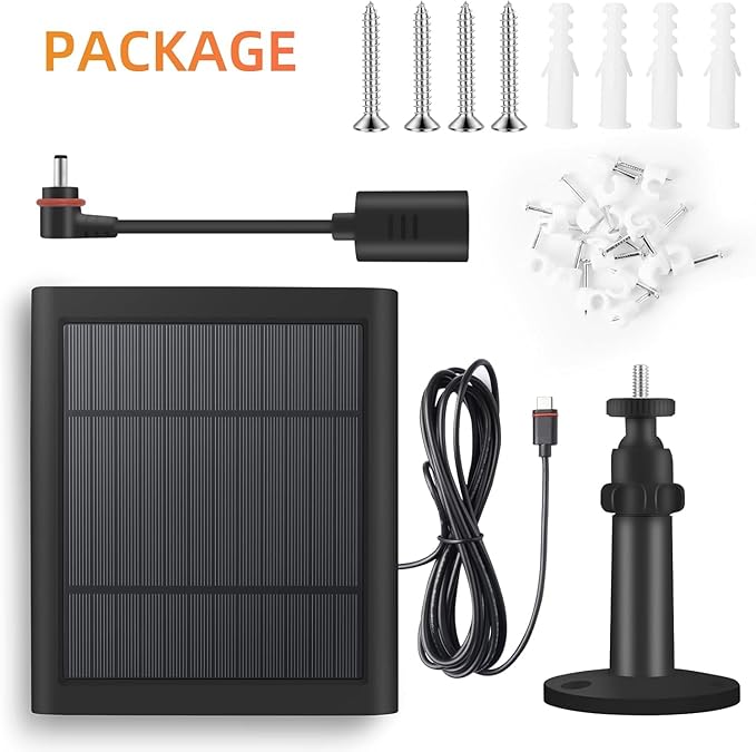 3 Pack 4W Solar Charger for Spotlight & Stick Up Outdoor Cam, Black, High Efficiency, 10FT/3M Long Cable with USB-C to Barrel Plug