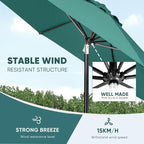 Tempera Patio Market Outdoor Table Umbrella with Auto Tilt and Crank, Large Sun Umbrella with Sturdy Pole & Fade Resistant Canopy, Easy to Set