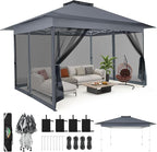 C0BIZI Gazebo 10x15 Pop up Canopy,Gazebos on Clearance-Canopy Tent with Mosquito Netting for Lawn,Garden,Backyard & Patio-Outdoor Tent-Water Resistant and UPF50+ (Gray)