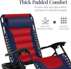 Best Choice Products Oversized Padded Zero Gravity Chair, Folding Outdoor Patio Recliner, XL Anti Gravity Lounger for Backyard w/Headrest, Cup Holder, Side Tray, Polyester Mesh - Navy/Red