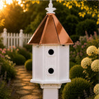 Two-Story 8 Compartment Songbird Weather-Resistant Birdhouse with Copper Roof, Made in The USA (H14C) (4" x 4" Mount)