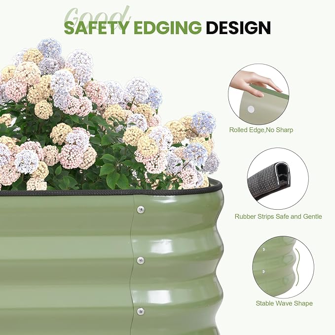 5-in-1 Adjustable Raised Garden Bed Kit | Galvanized Planter Boxes for Vegetables, Flowers | 12" Tall, Multiple Sizes (8x3x1ft, 9x2x1ft, 10x1x1ft, 6x5x1ft, 7x4x1ft) | Outdoor Metal Raised Bed, Green