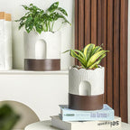 Nihow Self Watering Plant Pot: 8 Inch Ceramic Planter with Drainage Hole & Water Storage Plus - Relief Design Self Watering Pot for Indoor Plants - Beige & Brown Flower Pot