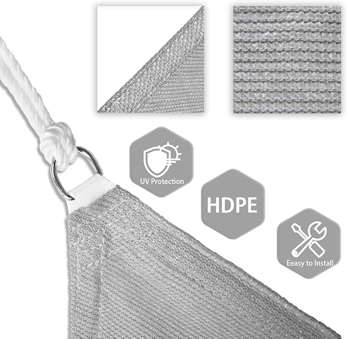 Patio Paradise 24' x 24' x 24' Sun Shade Sail Triangle Canopy Shade Cloth Fabric Sunlight Block Patio Pergola Cover HDPE Deck Awning for Outdoor Backyard Roof Shading, Gray