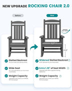 SERWALL Outdoor Rocking Chair Set of 4, HDPE Patio Rocking Chair, All-Weather Porch Rocker for Balcony, Yard, Dark Gray