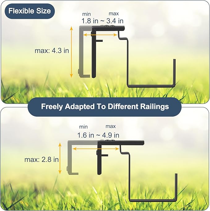 smusei 4 Pack Window Boxes Planters 17’’ Railing Planter Box with Adjustable Brackets, Deck Railing Hanging Flower Pots Rectangular Herb Planter for Outdoor Fence Garden, Balcony Decor