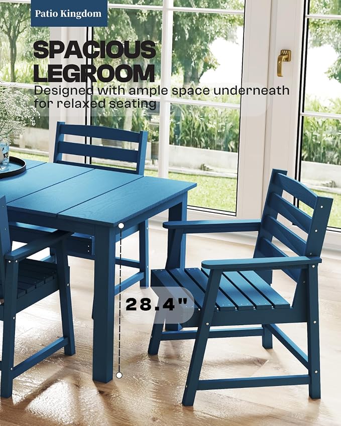 9-Piece Navy Blue Outdoor Dining Set with White 15FT Large Patio Umbrella, 75.2'' HDPE Table & Chairs for 8, Weather-Resistant Furniture with Umbrella Hole for Patio, Lawn, Poolside