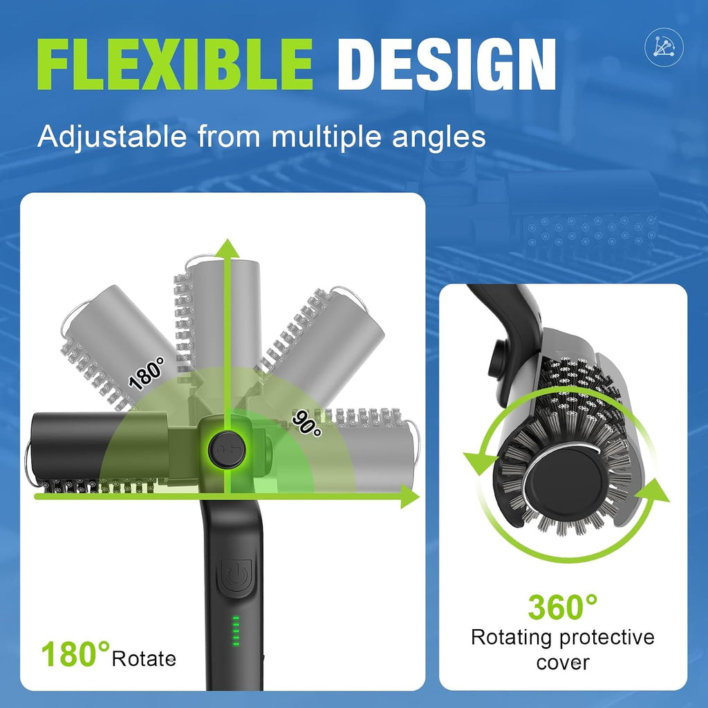 Electric Grill Brush, Cordless Rechargeable BBQ Grill Cleaner with 180° Adjustable Head, Powerful 3-Speed Motor, Stainless Steel Brush Head for Outdoor Grill, BBQ Grates, Gas Grills & Griddles