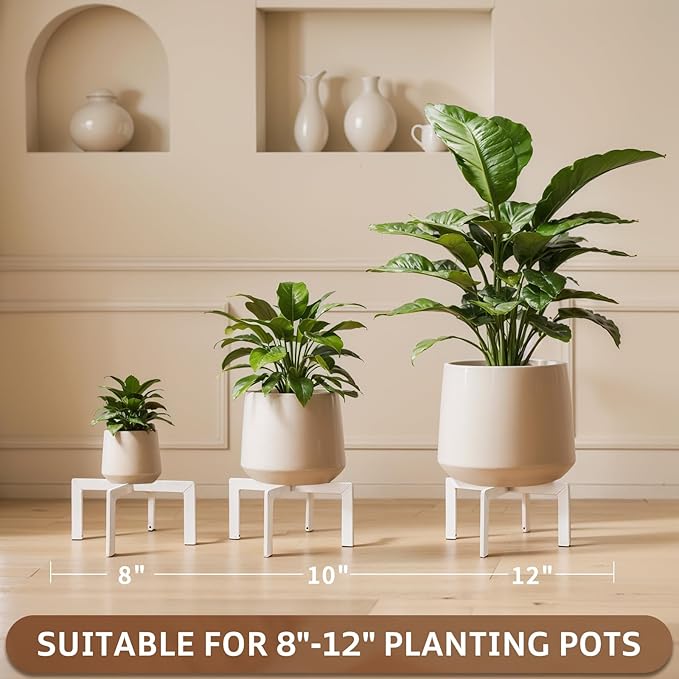IZIDDO Plant Stand Indoor Outdoor,Metal Mid-Century Pot Stand,Modern Plant Holder Rattan Flower Plant Stool,Low Short Plant Stands for Indoor Fit 5-12 Inch Pot,White(Pot & Plant Not Included)