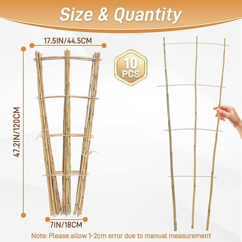 10 Pack 4ft Bamboo Trellis for Climbing Plants - Fan-Shaped Support Trellis for Potted Plant Decor in Door