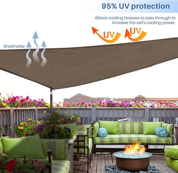 E&K Sunrise 23' x 23' x 23' Sun Shade Sail Triangle Canopy Shade Cover UV Block for Patio Backyard Garden Outdoor (Brown)