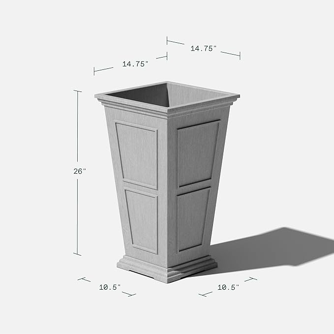 Veradek Brixton Series Tall Planter - Large Outdoor Planter for Front Porch/Patio | Crack-Resistant Plastic for All-Weather Use | Classic Estate Design for Tall Plants, Flowers, Trees