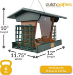 DutchCrafters Poly Hopper Bird Feeder with Suet Holder, Large Suet Feeder for Birds, Outdoor Hanging - Amish American Made (Turf Green & Cedar)