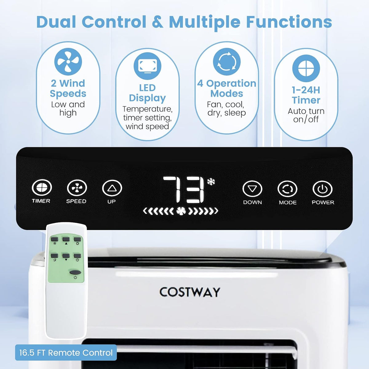 costway portable air conditioner, 9000 btu portable ac, side view
