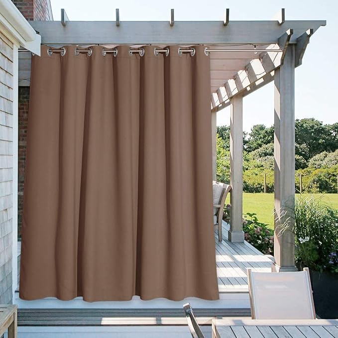 NICETOWN Sliding Door Curtain for Patio, Thermal Insulated Rustproof Grommet Blackout Cabana Curtain & Drape Privacy Safe for Party, Terrace, Outdoor Living Divider, Tan, 1 PC, W100 by L95-Inch