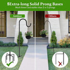 48 Inch Shepherds Hooks for Outdoor, Heavy Duty Bird Feeder Pole with 5 Prong Bases, Garden Hanging Stake for Bird Feeder, Solar Light, Plant Hanger, Wedding Decor, Metal Hanger Hooks, Black, 2 Packs