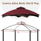 SCOCANOPY Burgundy Ripstop Replacement Roof for Lowe's Allen Roth 10X12 Gazebo Model #GF-12S004B-1/ GF-12S004BTO/TPGAZ17-002C