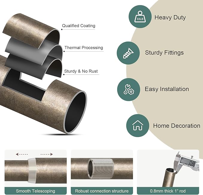 Retro Silver Curtain Rods for Windows 66 to 120 Inches Adjustable Length Heavy Duty 1" Diameter Window Curtain Rod with Decorative Finials for Outdoor Bedroom Kitchen Living Room Farmhouse