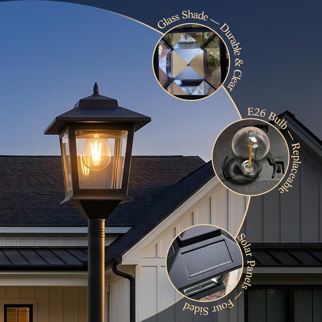 pasamic solar post lights outdoor, 2-pack 63" solar showing dimensions