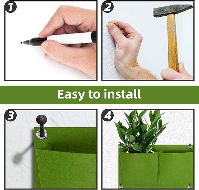 Hanging Planting Grow Bags, 9 Pockets Hanging Vertical Wall Planter Wall Mounted Grow Bag Outdoor Indoor Gardening Vertical Greening Flower Container, Planting Bags Storage Bags(0.5 m × 0.5 m, Green)