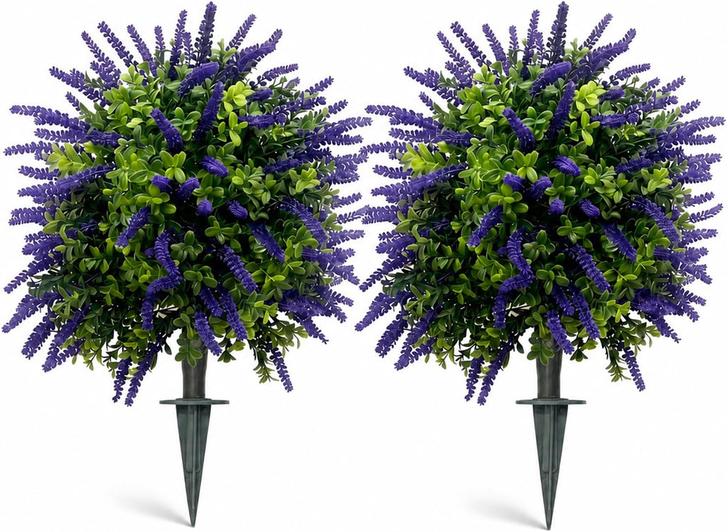 artificial lavender topiary set of 2, faux bushes, main product view