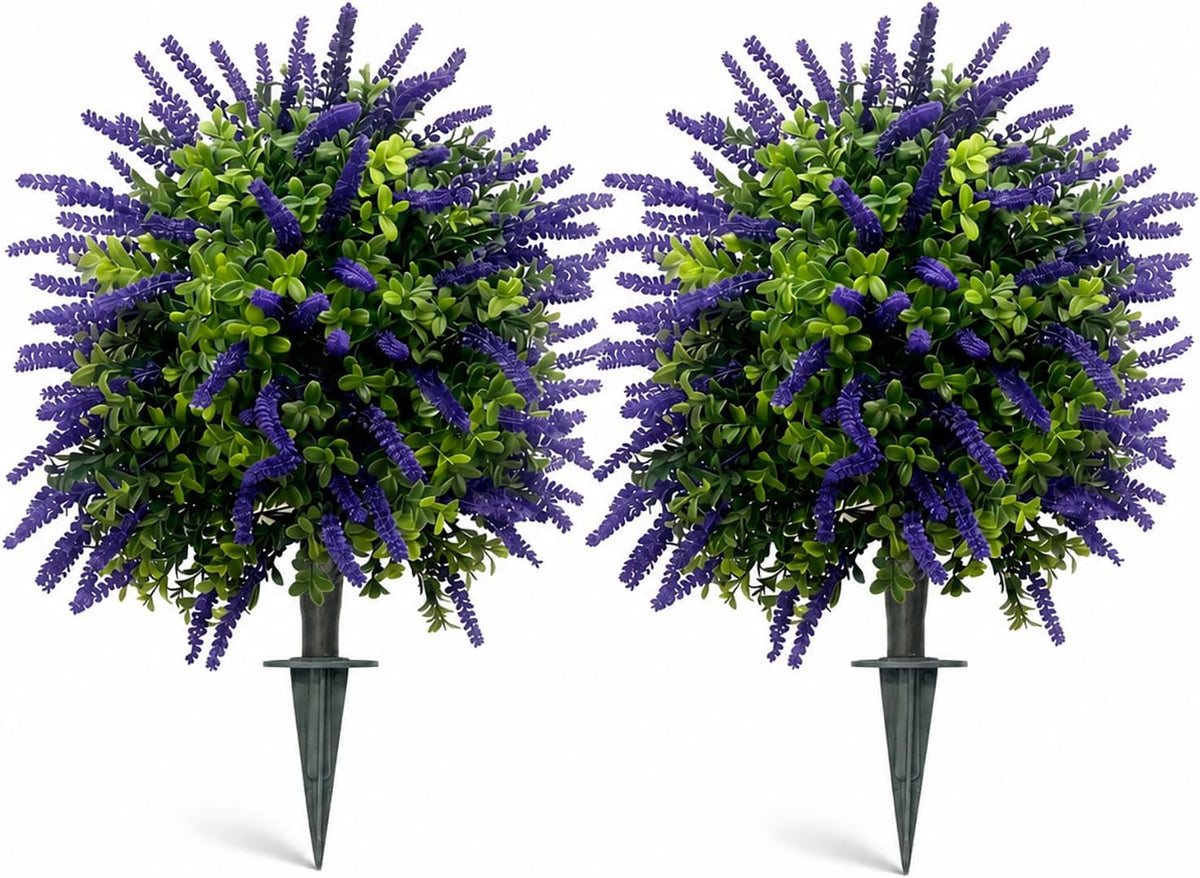 artificial lavender topiary set of 2, faux bushes, main product view