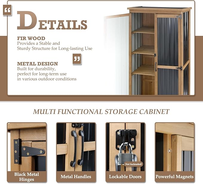 Outdoor Storage Cabinet Waterproof with Shelves, Small Storage Shed, Vertical Tall Patio Backyard Garden Storage Cabinet Tool Organizer for Outside