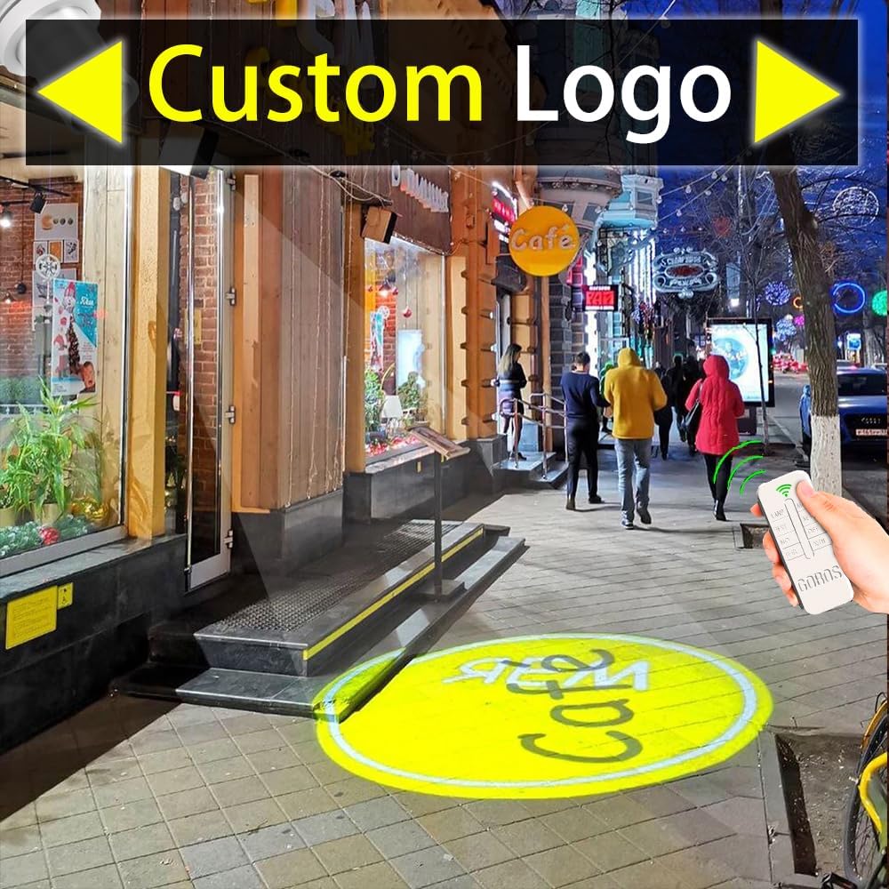 110W GOBO Projector Custom Logo Led Light HD Image for Business Indoor Outdoor Ip67 Waterproof Rotating Advertising Projection Light for Floor Wedding (White)