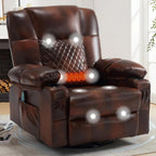 Oversized Swivel Rocking Recliner with Heat Massage Nursery Rocker | Overstuffed, Cup Holders, Nursery Glider, Rocking Reclining Lounge Chair, Swivel Heated Massaging Recliner, Faux Leather