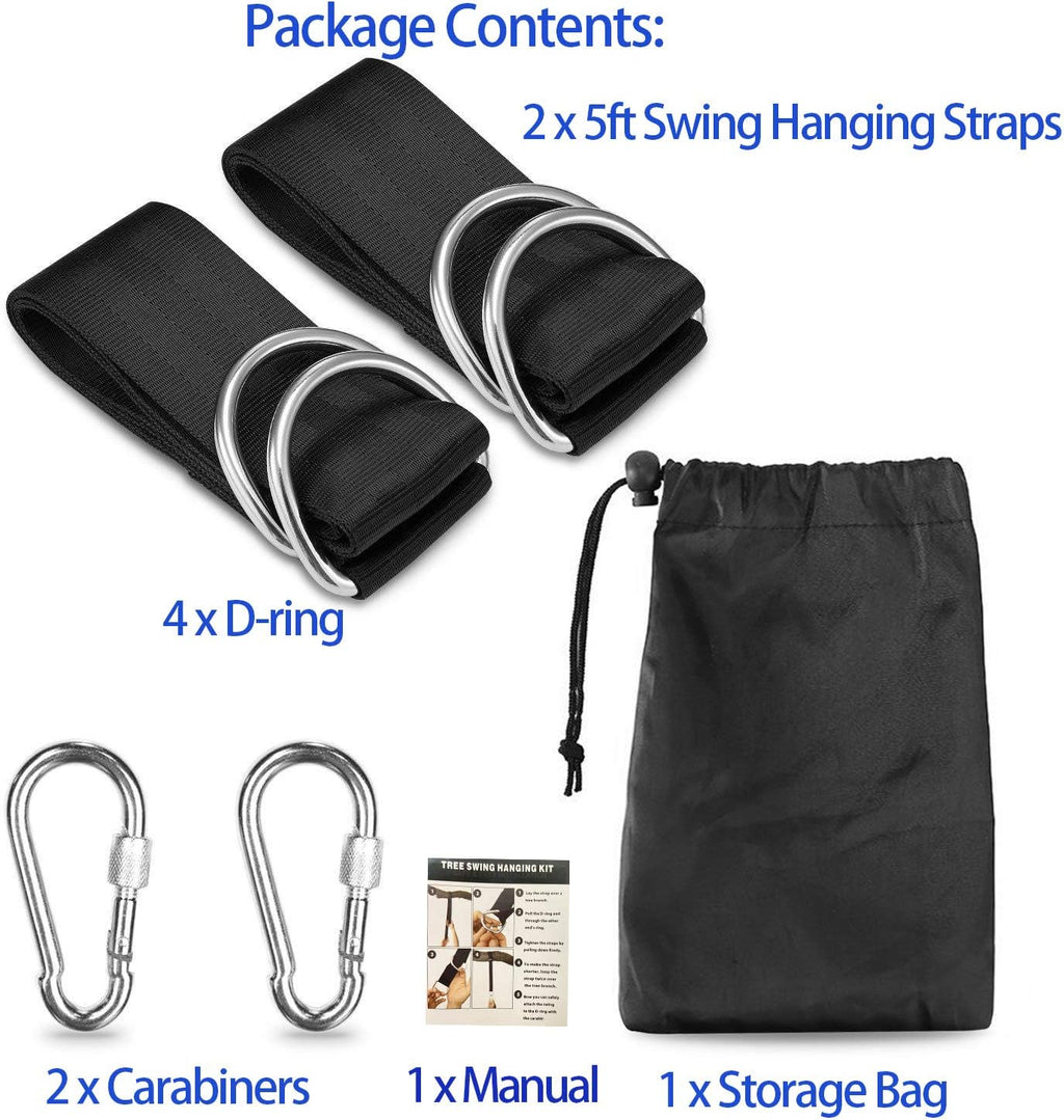 Tree Swing Hanging Kit, Tree Swing Straps, DIORES Hammock Straps With Loops Set Of 2 Holds 2100 Lbs With 2 Safe Lock Snap Hooks , Perfect For Tree Swing & Hammocks,Easy & Fast To Installation, 5 FT | Set Of 2 Holds 2100 Lbs With 2 Safe Lock Snap Hooks