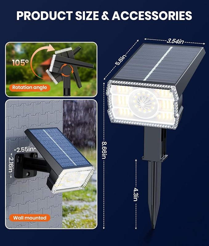 12 Pack Solar Spotlights Outdoor Waterproof IP67,Adjustable Wall&Ground Lights Powered with 3 Colors, 3 Modes, Dusk to Dawn Uplights for Pathway/Garden/Yard/Patio/Driveway/Landscape Lighting Outside