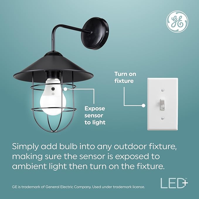 GE LED+ Dusk to Dawn A19 LED Light Bulbs, Automatic On/Off Outdoor Light, Daylight, 8.5W (3 Pack)