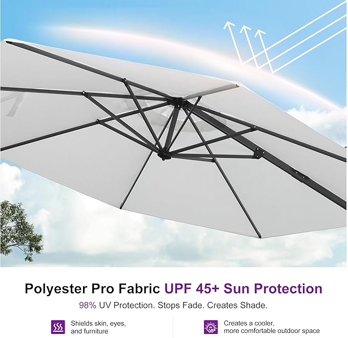 PURPLE LEAF 11 Feet Patio Umbrella Outdoor Cantilever Round Umbrella Aluminum Offset Umbrella with 360-degree Rotation for Garden Deck Pool Patio White