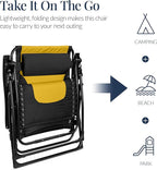 Best Choice Products Oversized Padded Zero Gravity Chair, Folding Outdoor Patio Recliner, XL Anti Gravity Lounger for Backyard w/Headrest, Cup Holder, Side Tray, Polyester Mesh - Black/Yellow