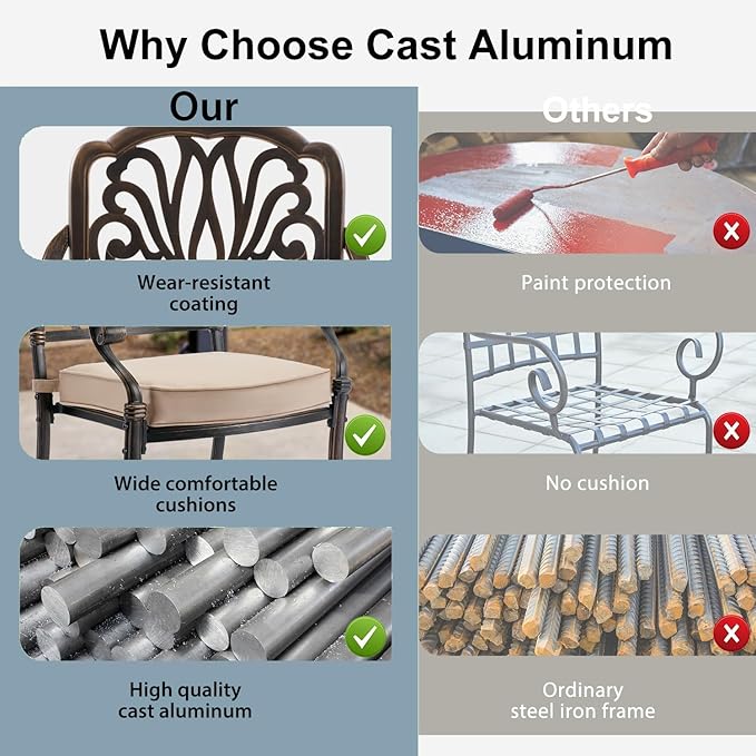 9-Piece Cast Aluminum Patio Furniture, Outdoor Dining Sets for 8 Include 87" Oval Patio Dining Table and 8 Swivel Chairs with Cushions & Umbrella Hole(Bronze)