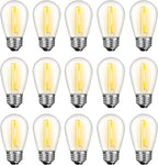 LED S14 Replacement Light Bulbs for Outdoor String Lights, 1W Shatterproof Edison Light Bulbs for Outside Patio Garden, E26 Standard Base, Dimmable, 2200K Warm White, 15 Pack